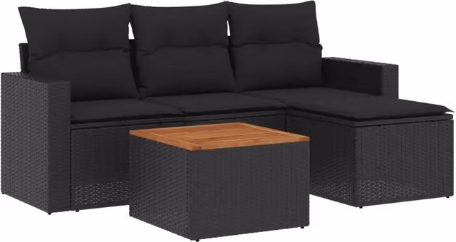 Set Divani da Giardino 5 pz | Set Salotto da Giardino con Cuscini in Polyrattan Nero