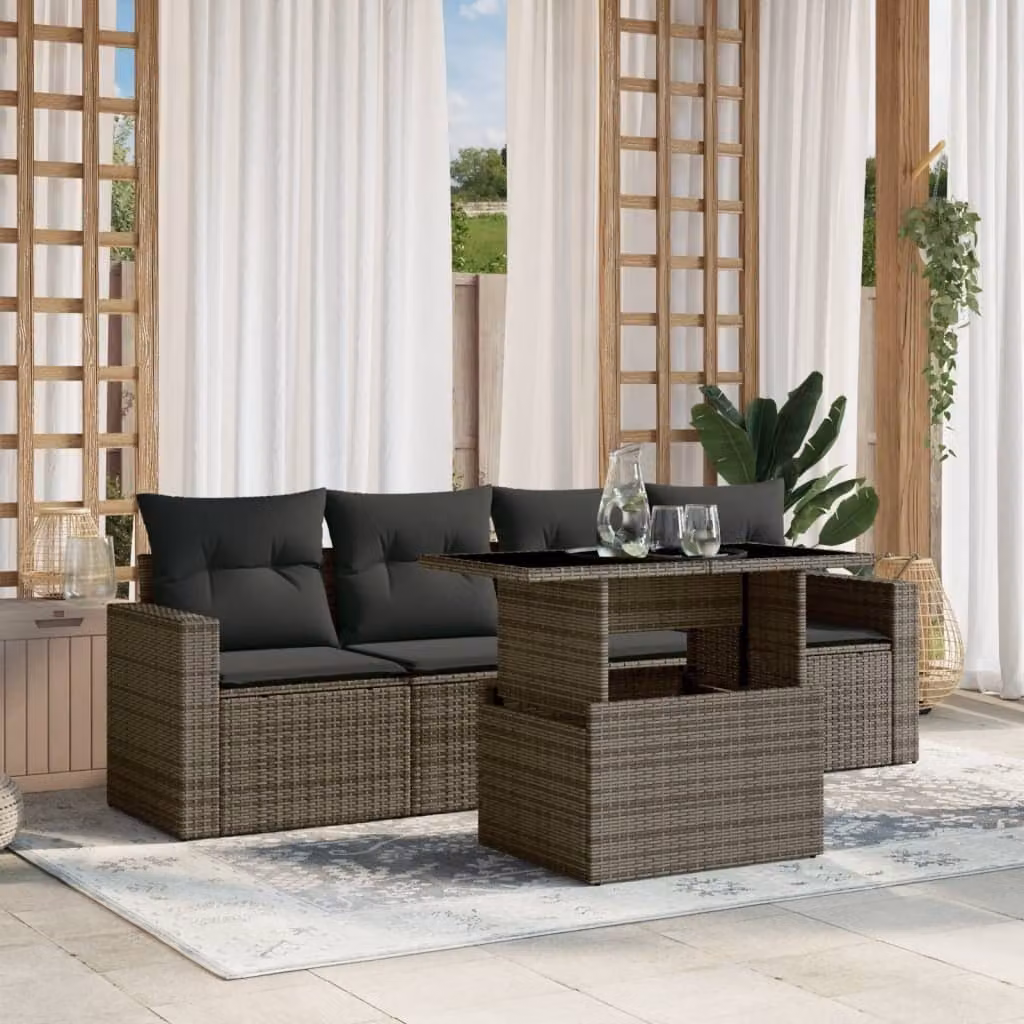 Maison Exclusive - Set Divano da Giardino 5 pz con Cuscini Grigio in Polyrattan
