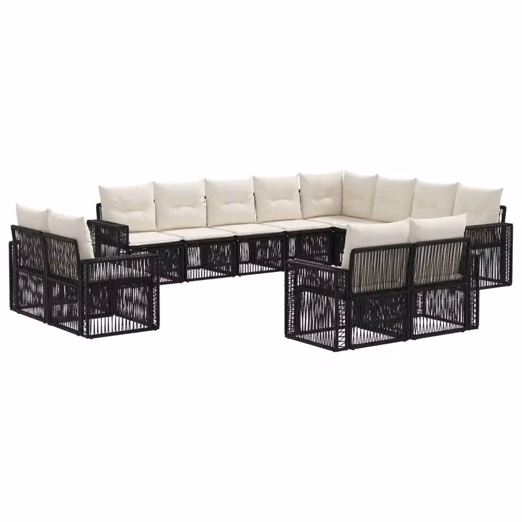Set Divano da Giardino vidaXL a Forma a U in Polyrattan con Cuscini Bianchi e Neri – 2