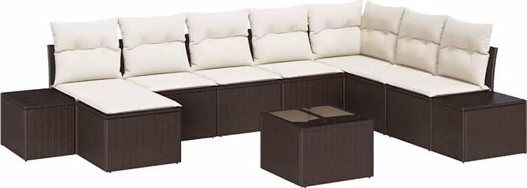 Set Divano da Giardino 8 pcs Marrone e Crema polyrattan