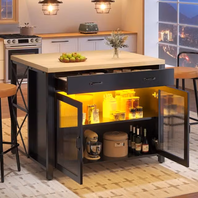 Tavolo da Bar con Piano in Legno e LED ¨C MINIMAL ¨C Nero, Altezza Regolabile