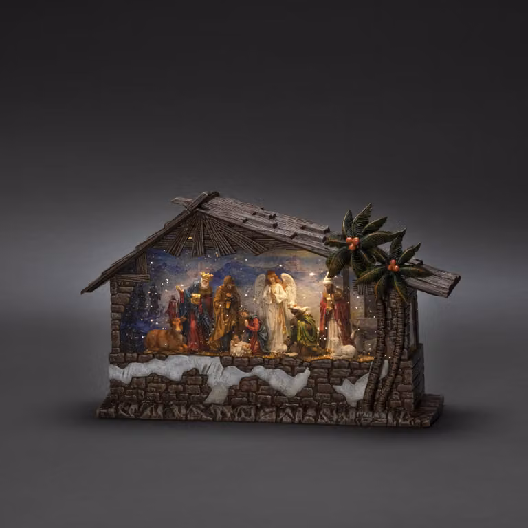 Lanterna ad acqua Konstsmide LED, "Nativity", marrone, riempita d'acqua, timer 5 ore, 3 diodi bianchi caldi, a batteria e USB, per interni - 4286-000