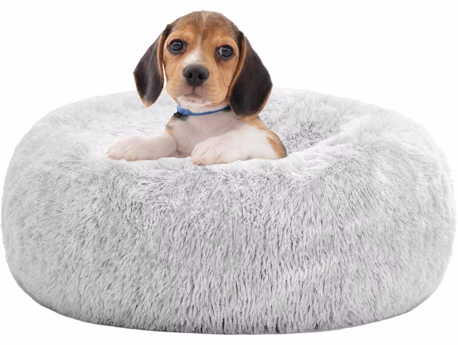 Cuccia ortopedica per cani, forma a ciambella, morbida, lavabile, color grigio chiaro, diametro 60 cm