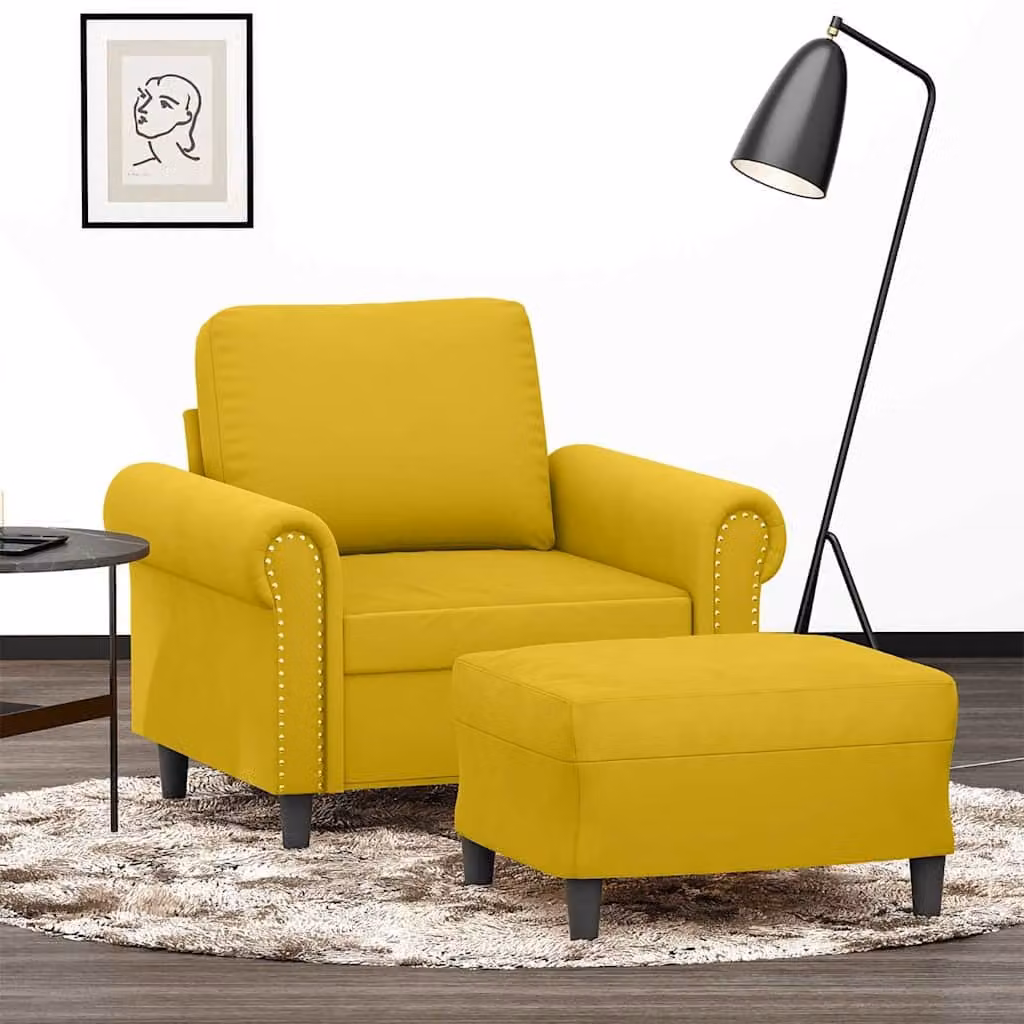 vidaXL Poltrona con Poggiapiedi in Velluto Giallo con Braccioli e Design Moderno – 1