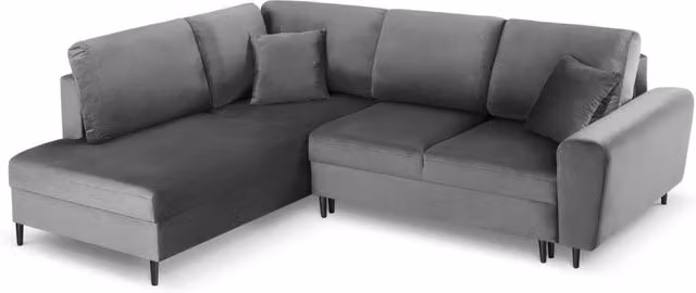 Divano angolare sinistro convertibile con contenitore Kyoto di Cosmopolitan Design in velluto grigio chiaro, 5 posti – 1