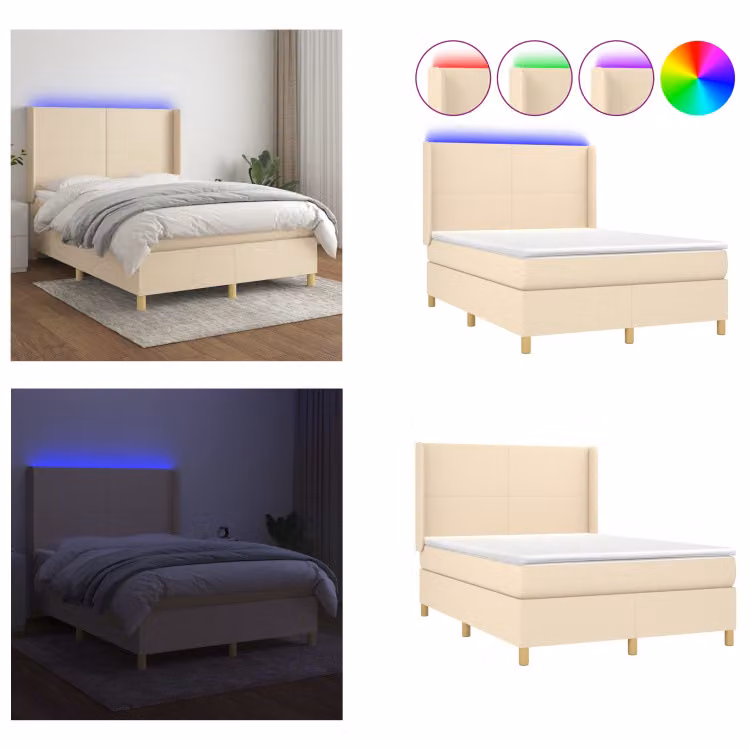 vidaXL Letto a molle con materasso e tessuto LED 140x200 cm - Letto a molle - Boxspringbetten - Bett - Schlafzimmermöbel