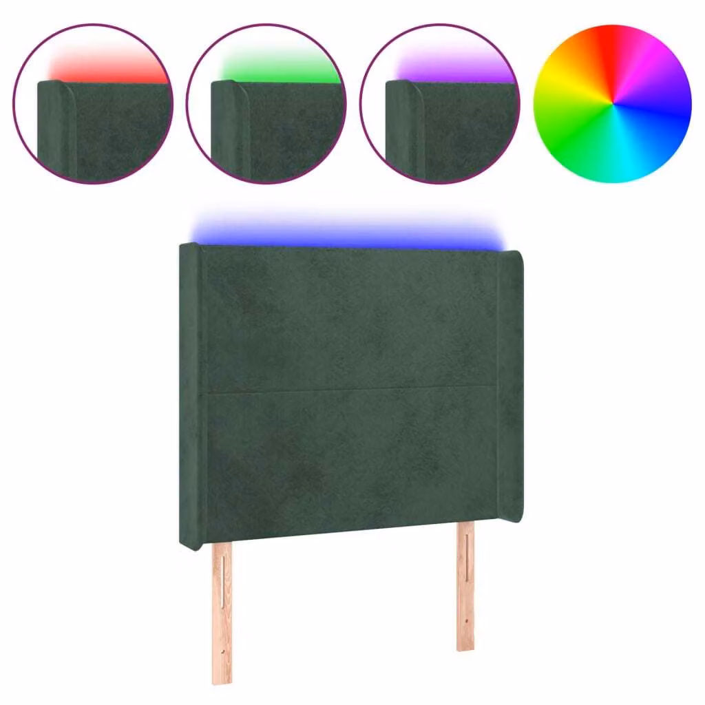 Testiera a LED Verde Scuro 83x16x118/128 cm in Velluto