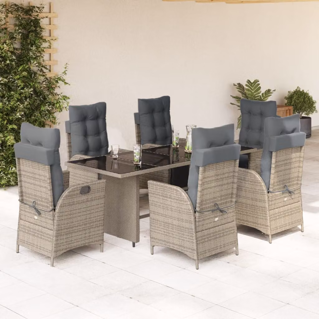 vidaXL Set da Pranzo da Giardino 7 pz in Polyrattan Grigio con Piano in Vetro