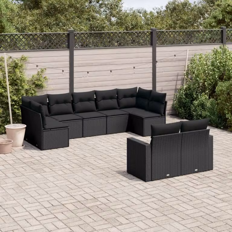 Maison Exclusive - Set Divani da Giardino 9 pz con Cuscini Nero in Polyrattan