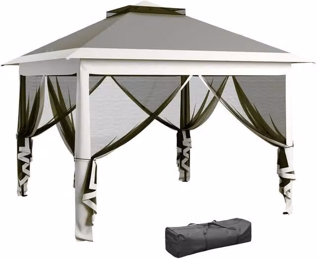 GAZEBO DA ESTERNO AD ALTEZZA REGOLABILE CON ZANZARIERE IN METALLO E TESSUTO OXFORD 3.3X3.3X2.8 M GRIGIO SCURO