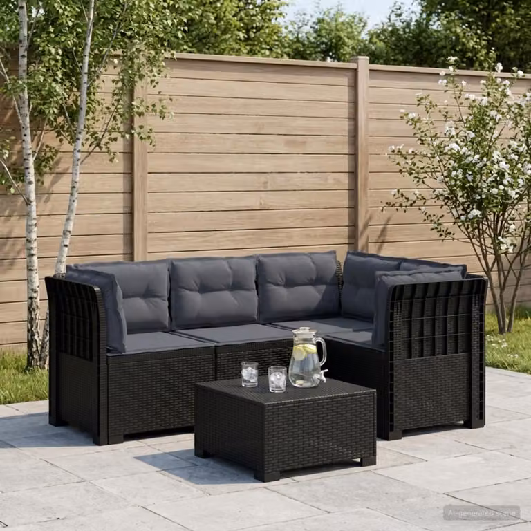 Divano da giardino a L vidaXL con cuscini antracite e grigi in aspetto rattan e tessuto con coperture rimovibili
