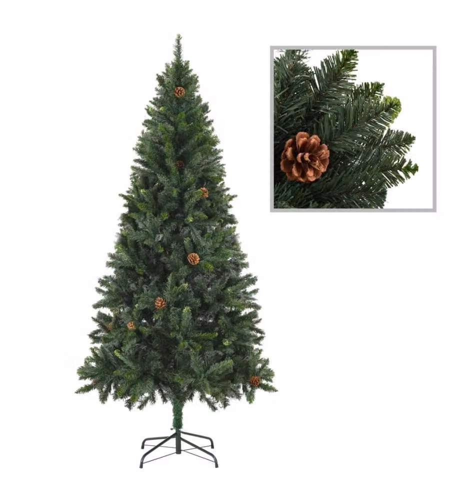Albero di Natale Artificiale con luci a LED e Pigne Verde 210 cm