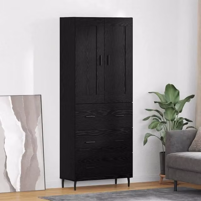 Credenza 2 pz-Set di 2 Buffet-Armadio da cucina Rovere Nero Legno Stratificato e Vetro 120197