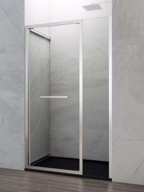 Box doccia SPAZIO con pannello fisso e porta, rettangolare, colore argento cromo lucido, L: 135 cm