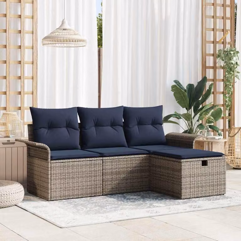 Maison Exclusive - Set da giardino composto da 4 pezzi, divano in rattan sintetico