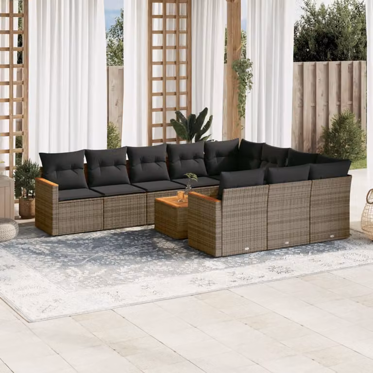 vidaXL Set Divani da Giardino 11 pz a Forma a L con Cuscini Grigio e Struttura in Acciaio e Legno di Acacia