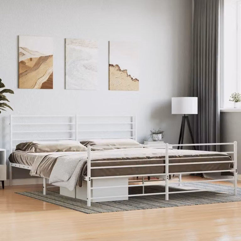 vidaXL Giroletto con Testiera e Pediera in Metallo Bianco L/P: 200 x 200 cm