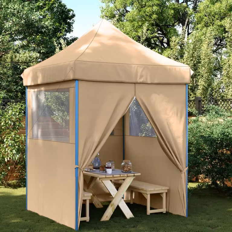 Tendone per feste pieghevole pop-up con 4 pareti vidaXL beige e blu L/P/H: 306 x 200 x 200 cm