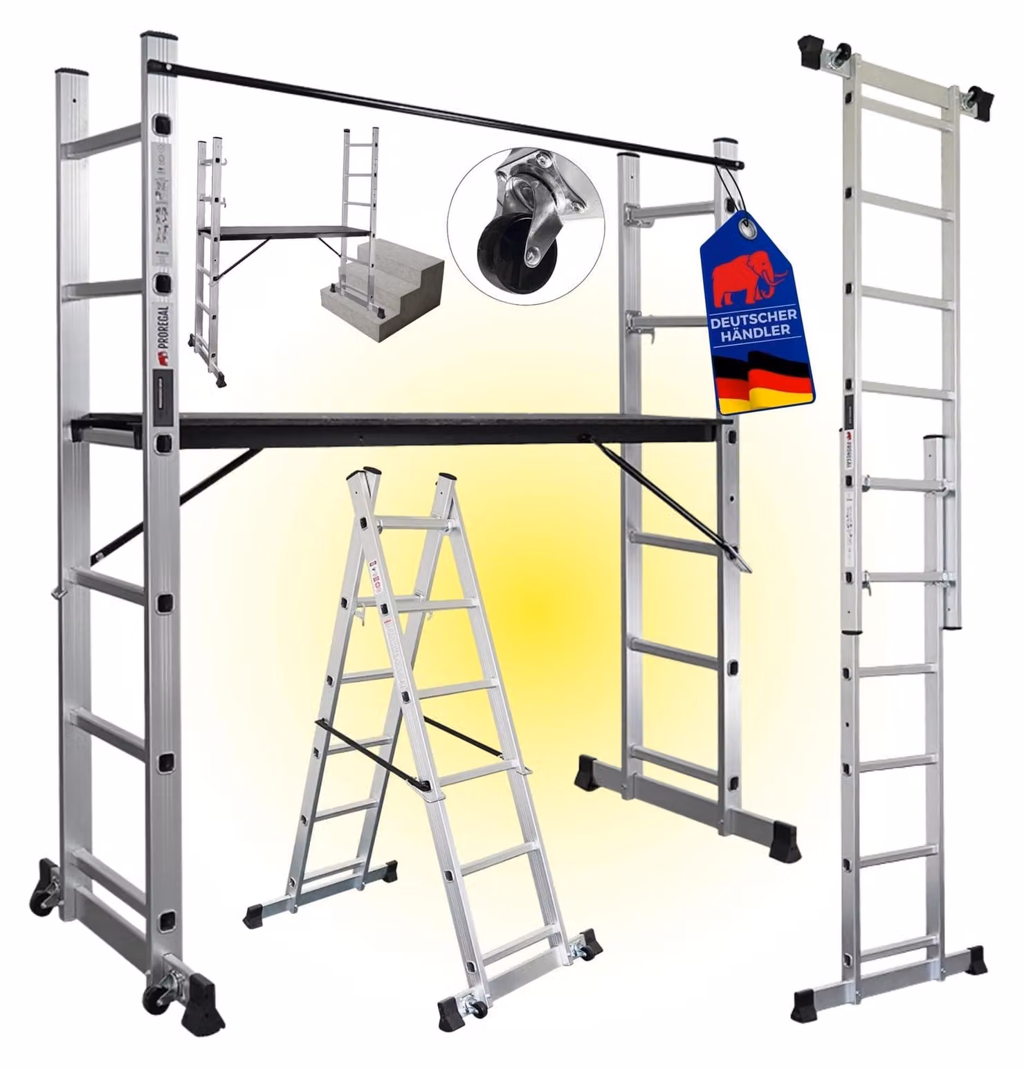 Piattaforma elevatrice multifunzione in alluminio, scala fino a 2,7 metri, con capacità di carico di 150 kg
