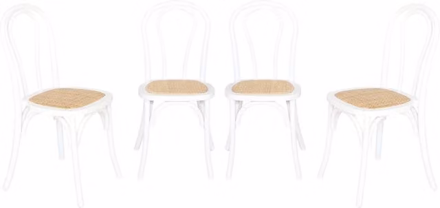 Set di 4 sedie vintage Sweeek in legno e rattan bianco impilabili per cucina