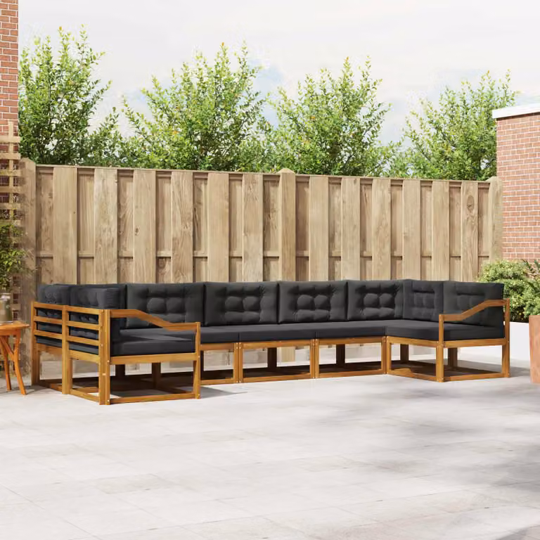 vidaXL Set di divani da esterno 7 pz in legno di acacia con cuscini, Marrone e Antracite