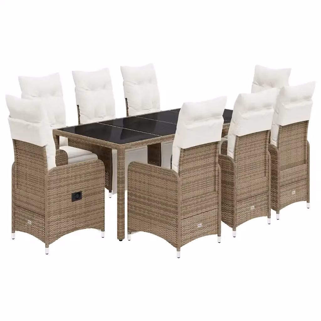 vidaXL Set Bistrò da Giardino 9 pz in Polyrattan Marrone con Cuscini – 2