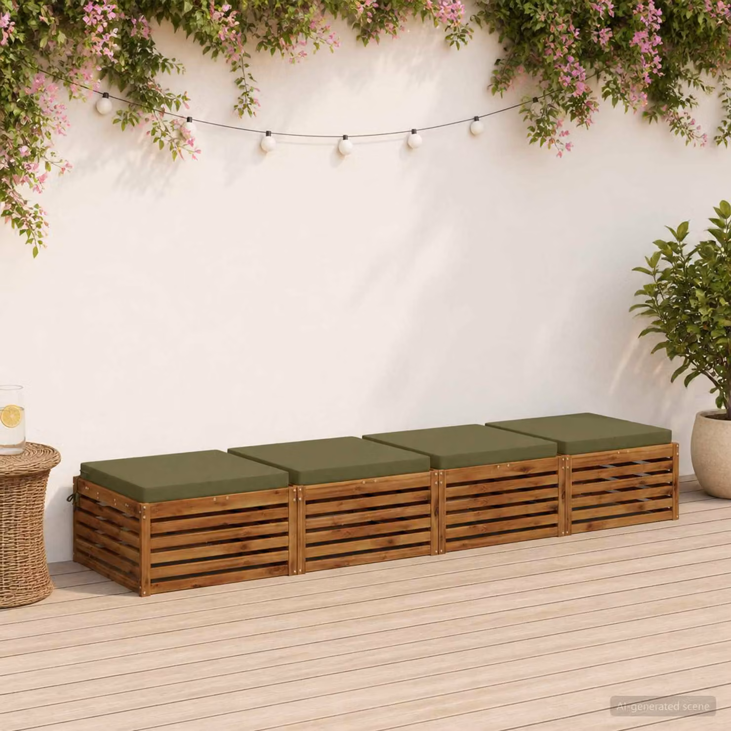 Set di 4 cuscini per sedia quadrati vidaXL in poliestere verde con rivestimento lavabile e resistente ai raggi UV