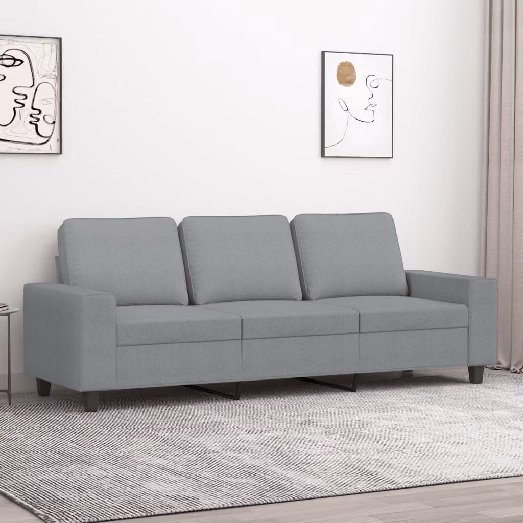 vidaXL Divano a 3 Posti Moderno in Tessuto Grigio con Struttura in Metallo per Soggiorno L: 214 cm, P: 80 cm, H: 77 cm