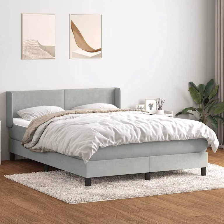 Letto con Giroletto a Molle e Materasso Ibrido vidaXL in Velluto Grigio Chiaro L: 163 cm, P: 213 cm