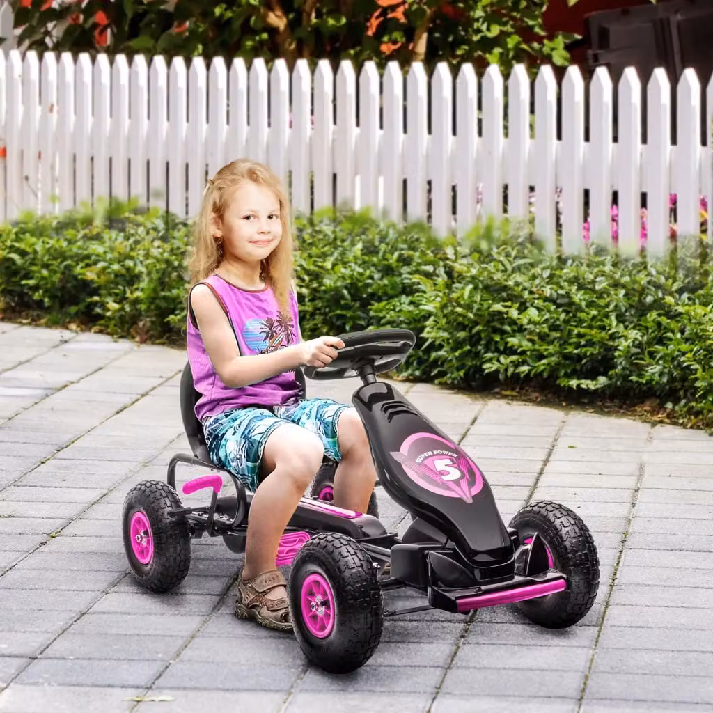 Go Kart a Pedali Giordanoshop per Bambini con Altezza Regolabile e Freni, Metallo e Plastica, Rosa e Nero, L: 121 cm, P: 58 cm, H: 61 cm – 2