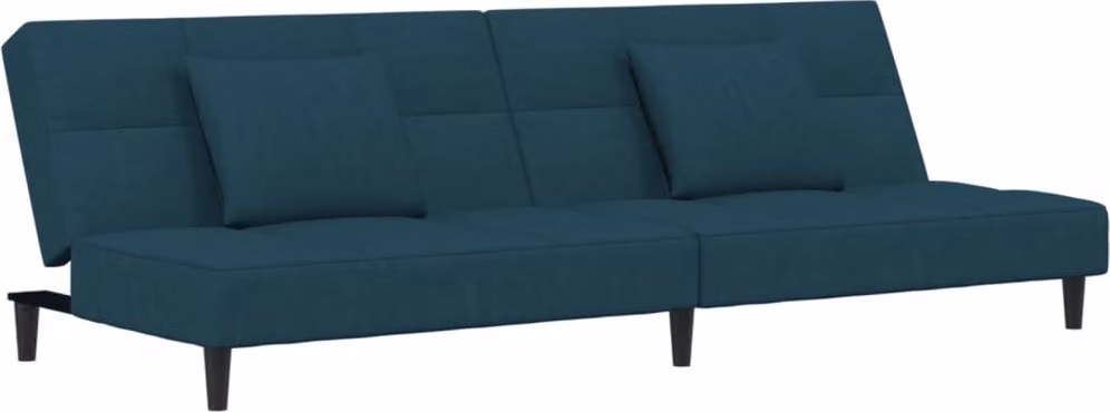 Divano Letto a 2 Posti con 2 Cuscini Blu in Velluto