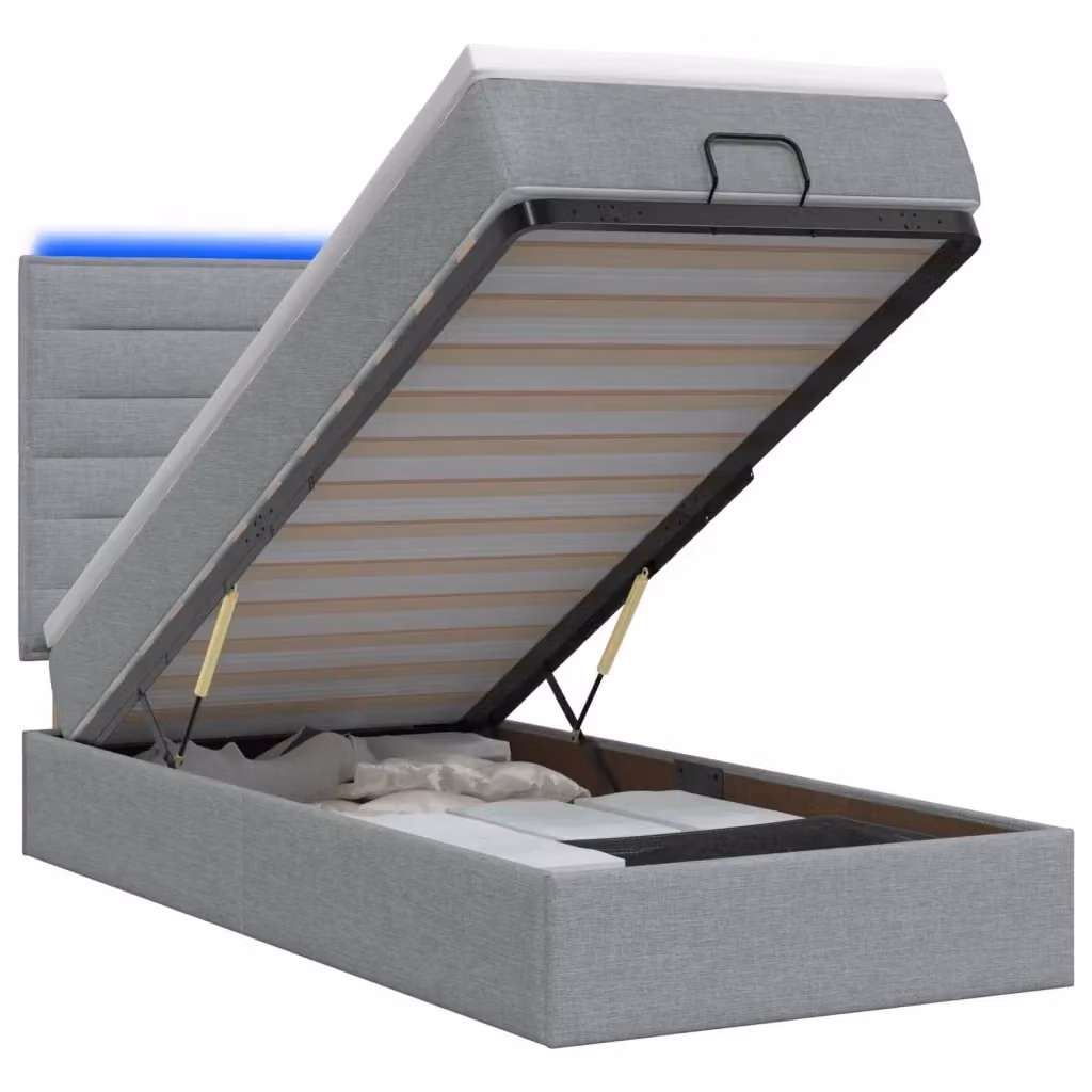 Letto Ottomano con Materasso Ibrido e Illuminazione LED vidaXL, Grigio e Bianco, L/P/H: 200 x 80 x 88 cm – 2
