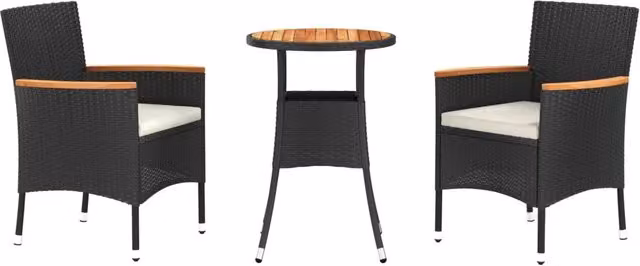 Set Bistr¨° da Giardino 3 pz | Set Salotto da Giardino con Cuscini in Polyrattan Nero