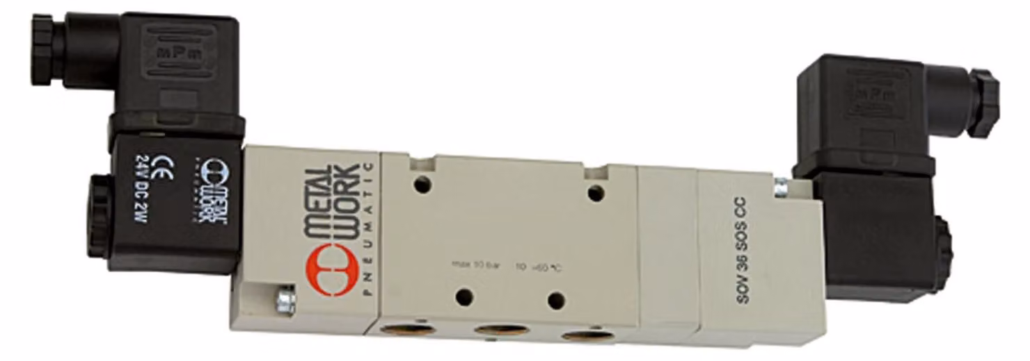 Riegler 5/3-Wegeventil, elektropneu., Mitte geschl., G 1/4, 24 V DC