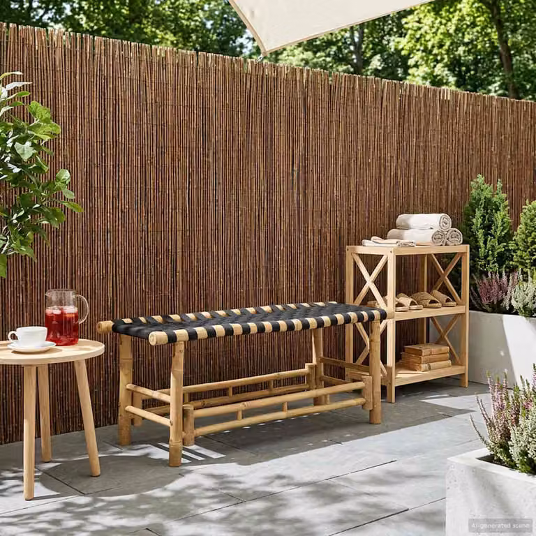 Panchina da giardino moderna vidaXL in bambù naturale colore beige e marrone L: 110 cm, P: 38 cm, H: 40 cm