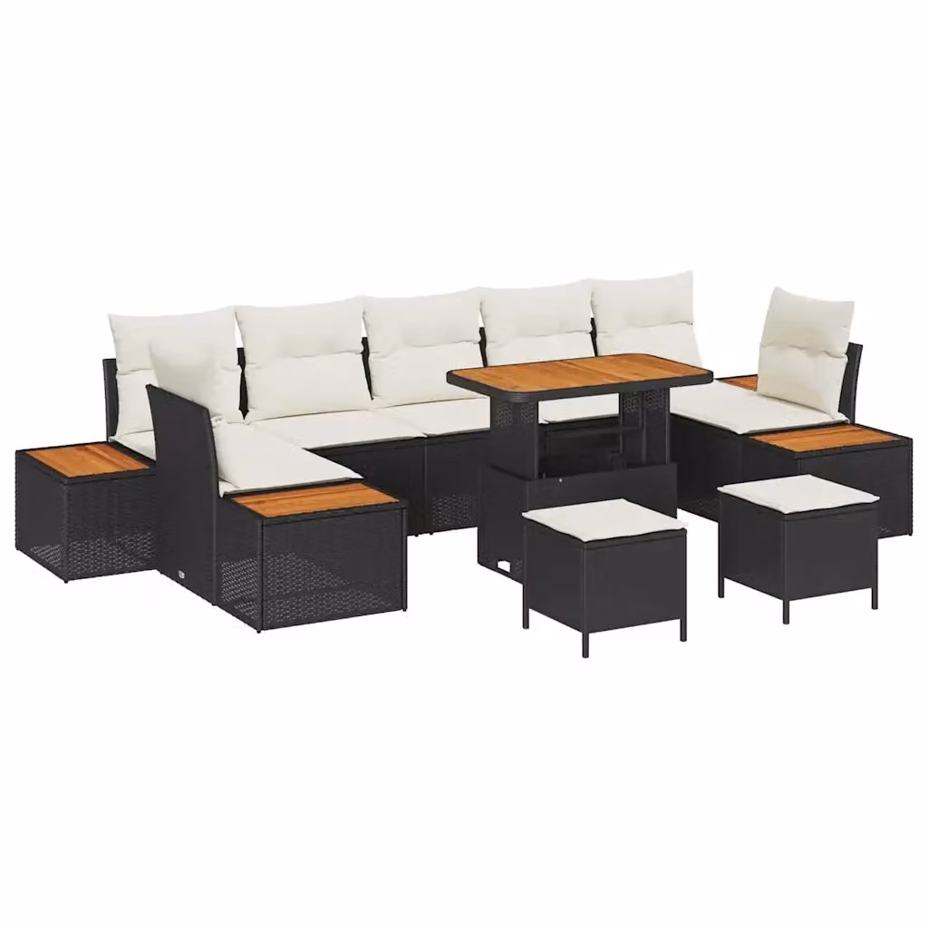 Set Divano da Giardino vidaXL a Forma di U con 9 Posti, Colore Nero, con Tavolino, Ottoman e Cuscini inclusi – 2
