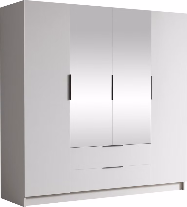 MIRJAN24 Armadio Sofia II 200, camera da letto, con specchio, armadio a battente, con asta appendiabiti, moderno, armadio, maniglie in metallo (colore: bianco + nero)