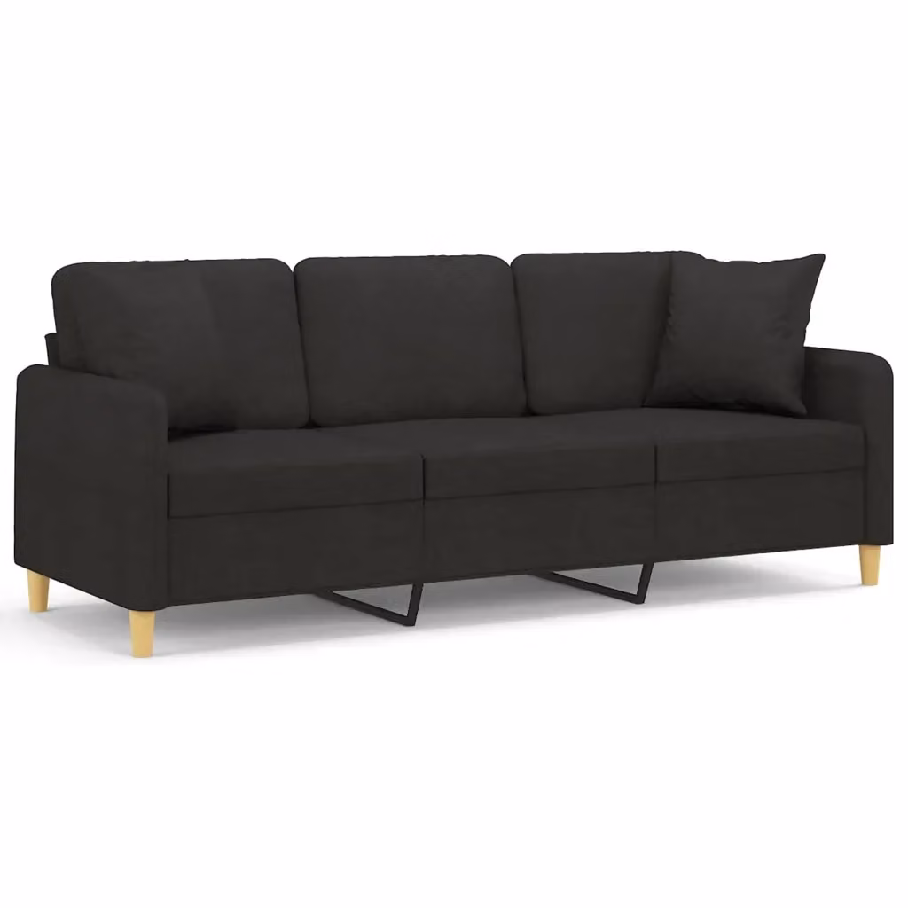 Divano a 3 posti moderno vidaXL in tessuto nero con cuscini e struttura in metallo L: 198 cm, P: 80 cm, H: 77 cm – 2