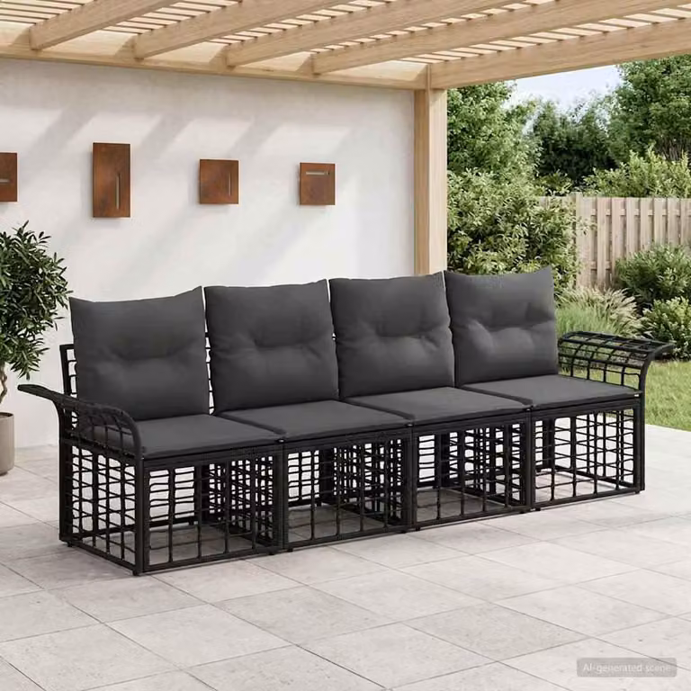 Maison Exclusive - Set da esterno composto da 4 divani, colore nero e grigio scuro, tessuto: poliestere
