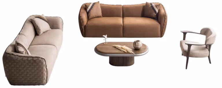Luxuriöses elegantes Sofa-Set mit modernem Sessel und edlem Tisch