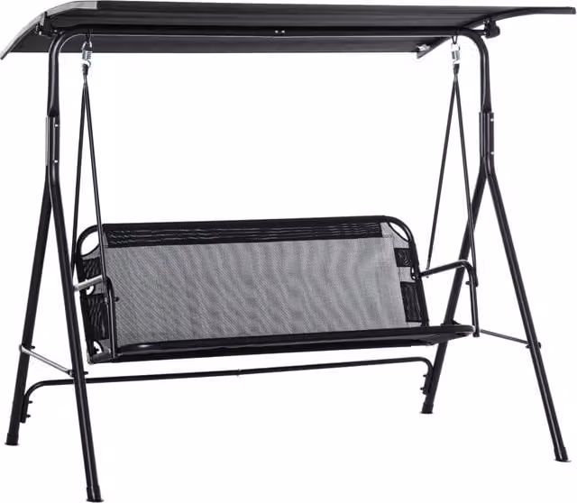 Dondolo da giardino Minimal a 2 posti con parasole, colore grigio antracite, in metallo e textilene, L: 172 cm, P: 110 cm, H: 155 cm