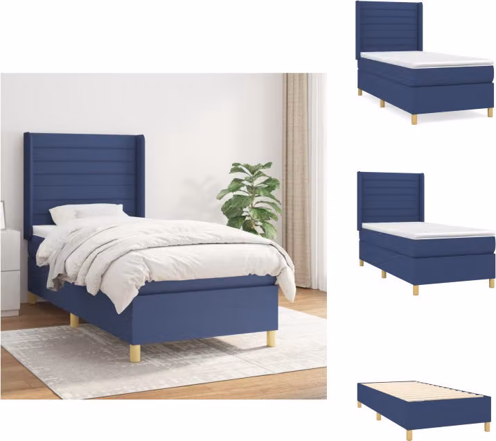 vidaXL Letto a molle con materasso blu 100x200 cm in tessuto - Letti e strutture letto