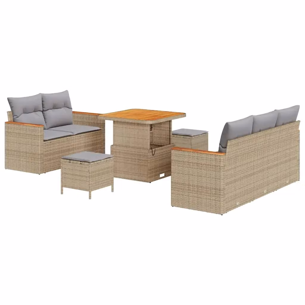 Set Divano da Giardino vidaXL 10 Pezzi con Tavolino e Ottoman Beige e Grigio – 2