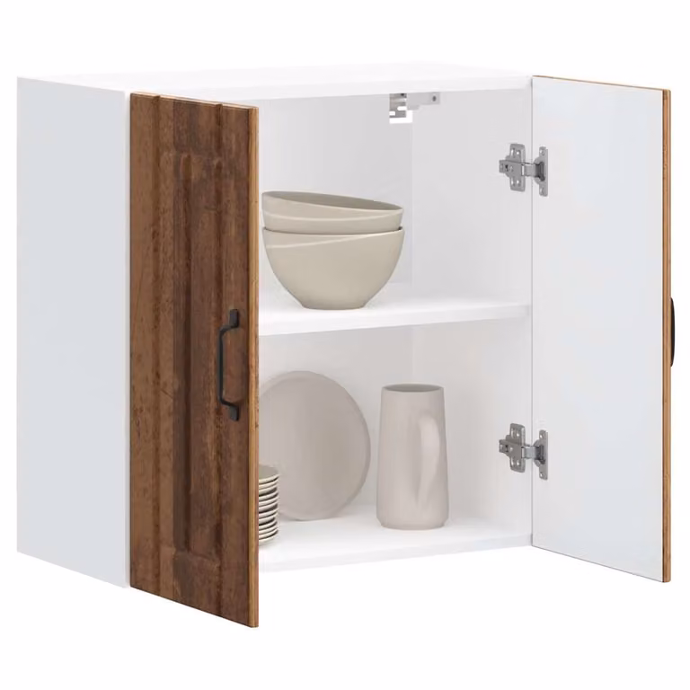Pensile da cucina moderno vidaXL con ante in vetro, colore marrone e bianco, L: 60 cm, H: 31 cm, P: 25 cm