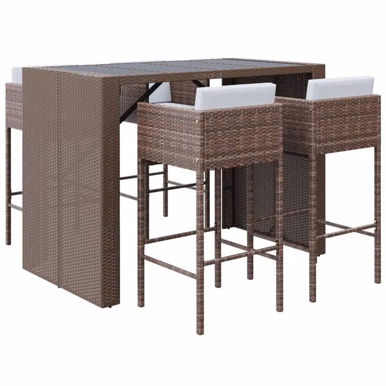 Set Bar da Giardino 5 pz con Cuscini in Polyrattan Marrone