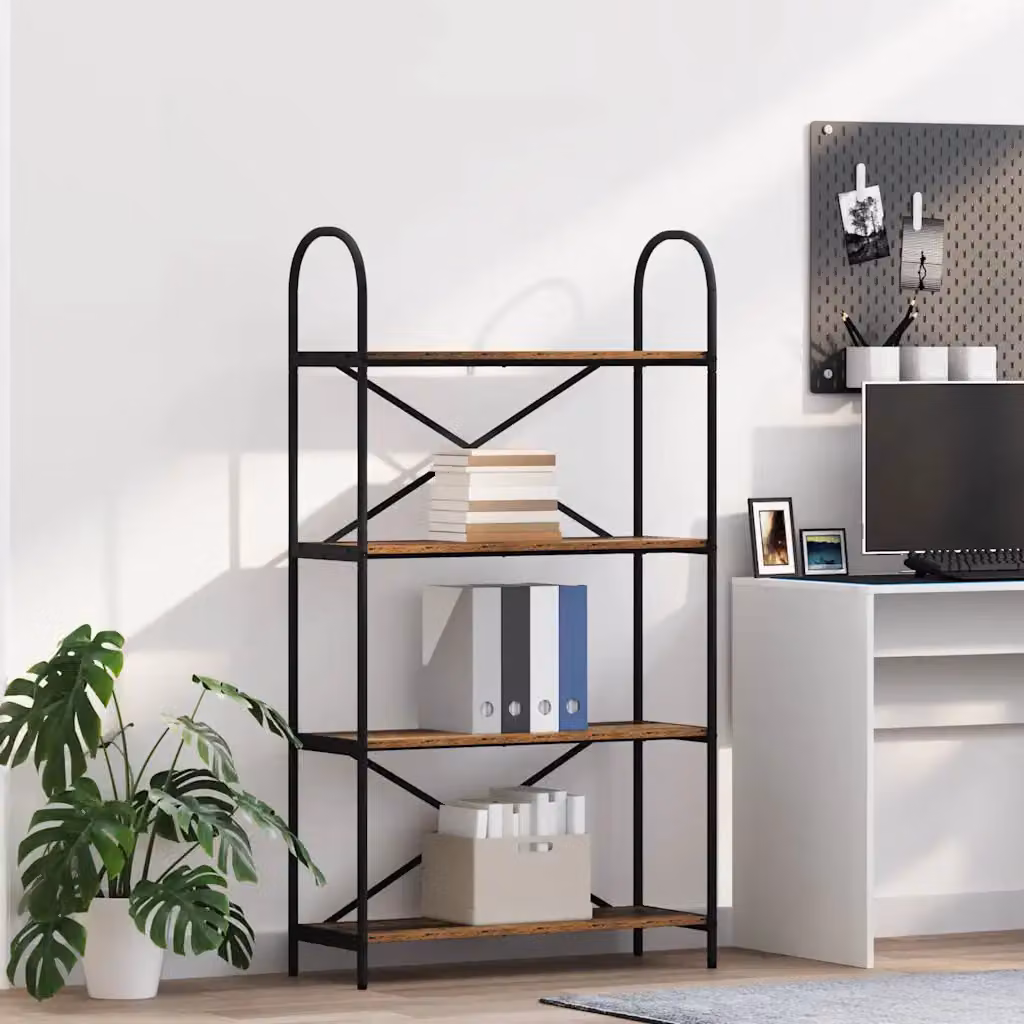Libreria moderna vidaXL a 4 livelli in legno ingegnerizzato e metallo, L 80 cm x P 30 cm x H 146 cm, disponibile in nero e marrone