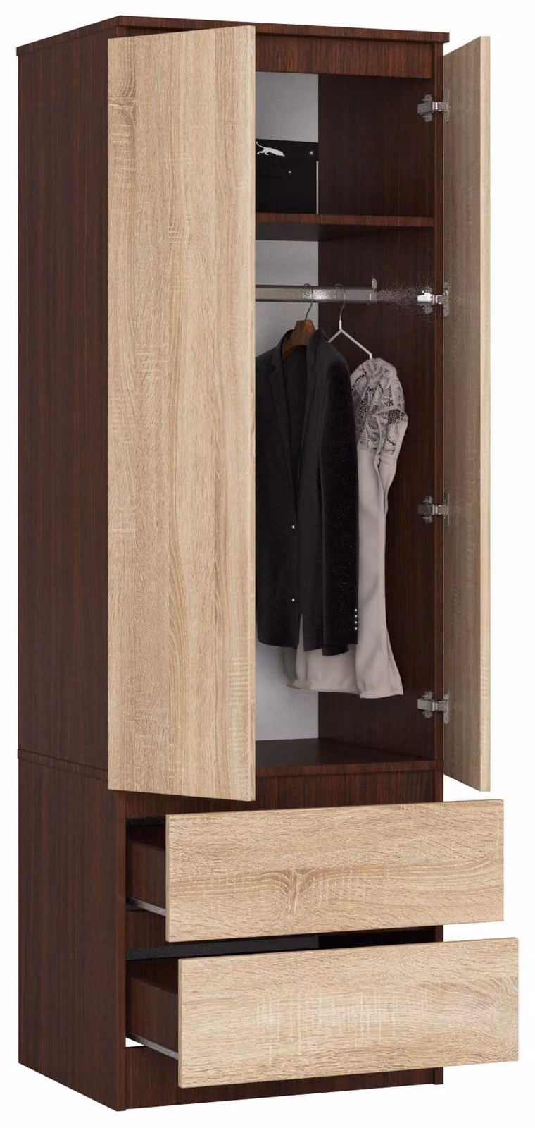 Armadio S60, 60 cm, guardaroba a 2 ante e 2 cassetti, finitura lucida, altezza 180 cm, modello STAR