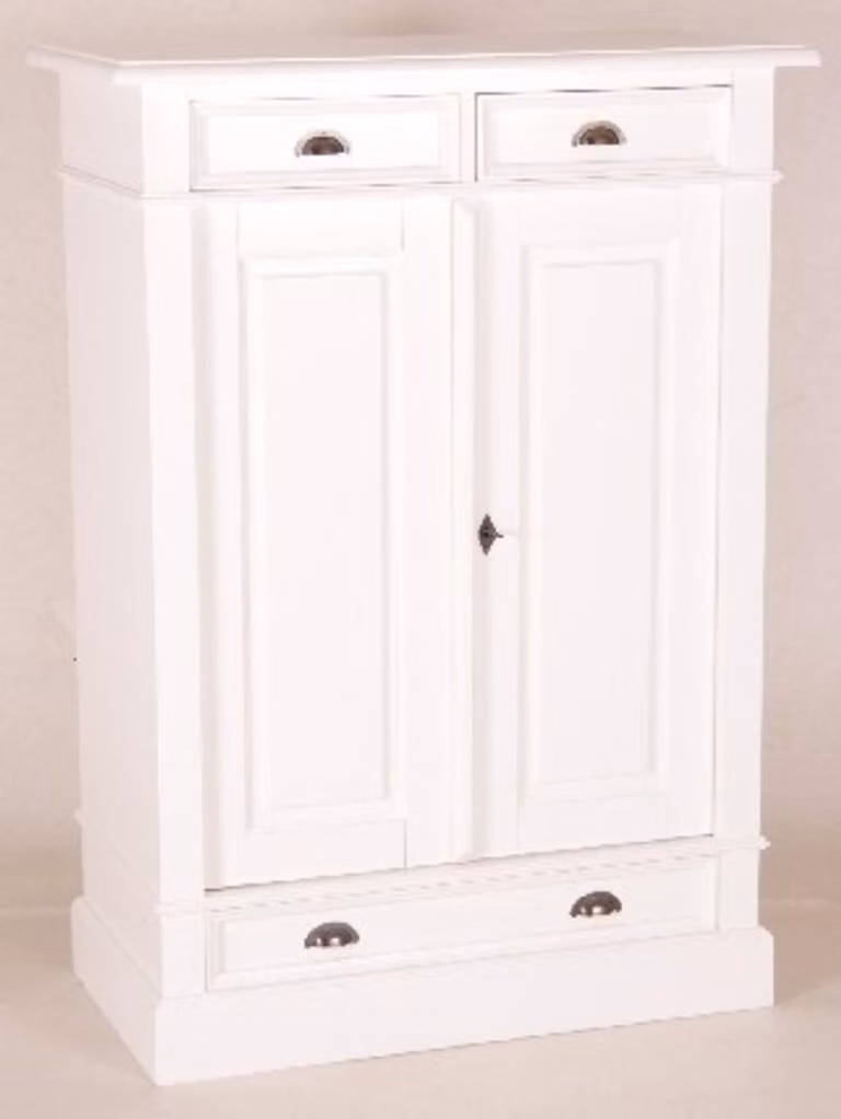 Comodino Casa Padrino in stile shabby chic da campagna, colore bianco, dimensioni 100 x 53 x 141 cm