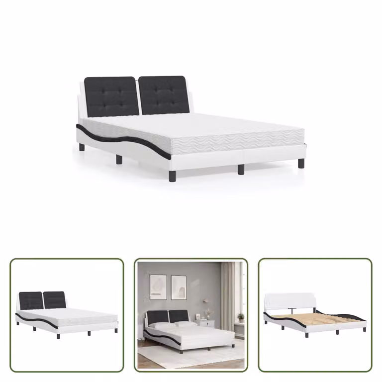 The Living Store Letto con materasso bianco e nero 140x190 cm in ecopelle