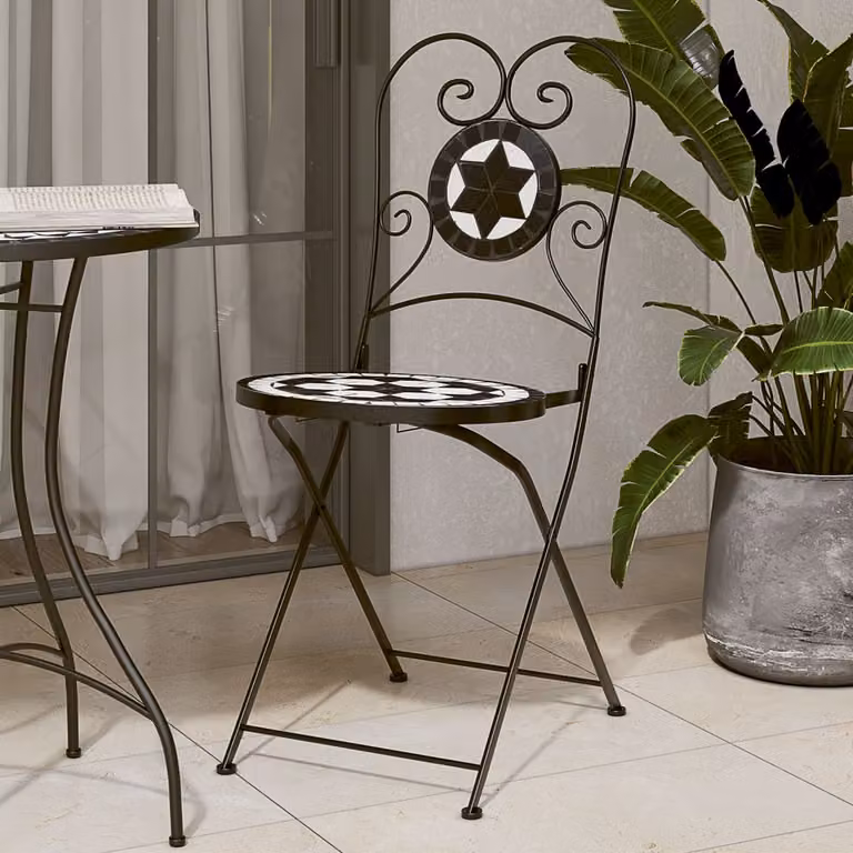 Set di 2 sedie pieghevoli e impilabili vidaXL in metallo bianco e nero per giardino e balcone